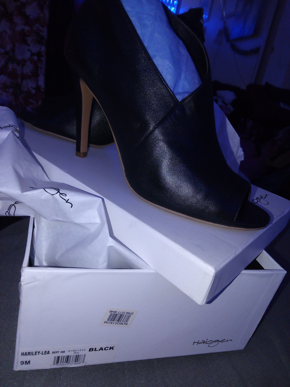 Halogen Black Peep-Toe Stiletto Ankle Booties